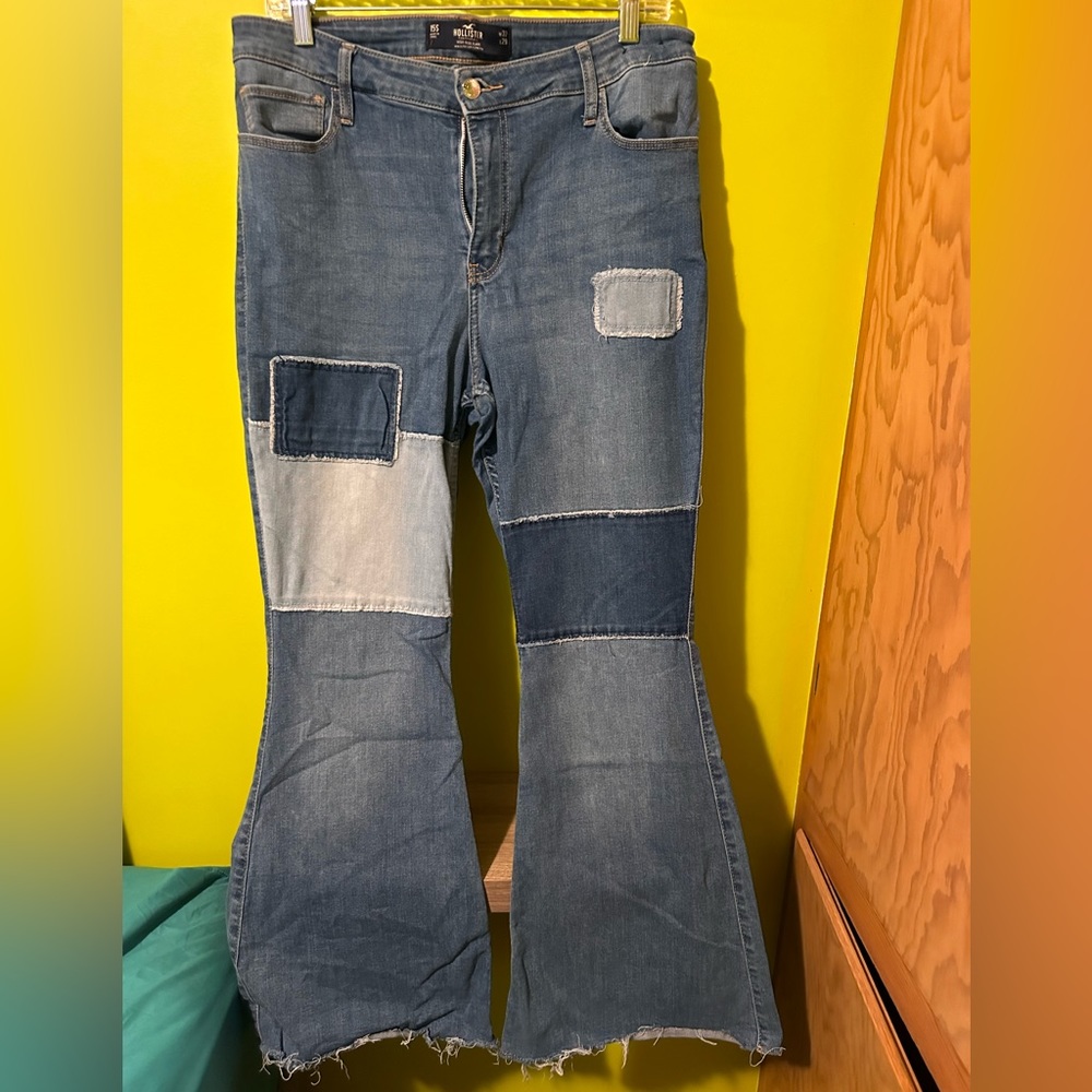 Hollister size 15 short patch flared jeans